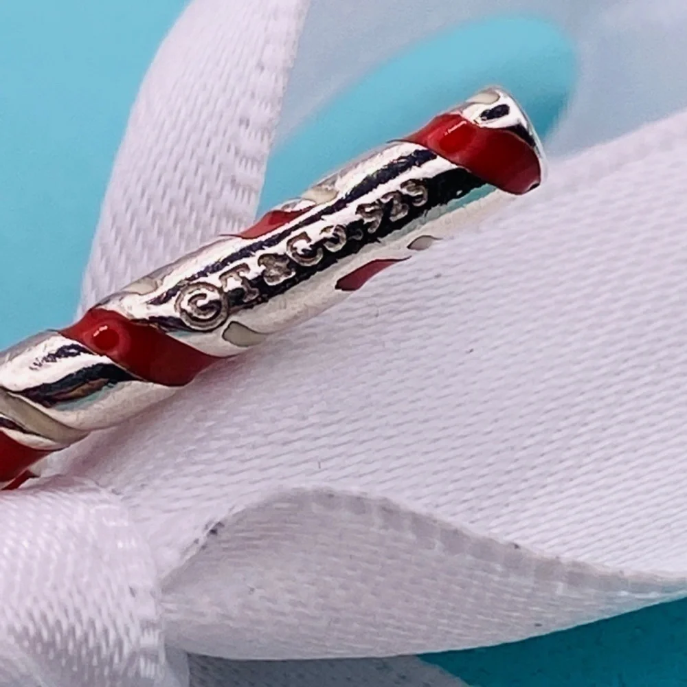 Tiffany & Co. Candy Cane Charm Red Enamel 925 Holiday RARE EXCELLENT BOX